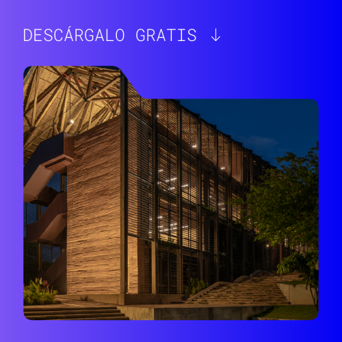 Muestra una edificación de noche hecha con técnicas de construcción tradicional y el texto descarga gratis